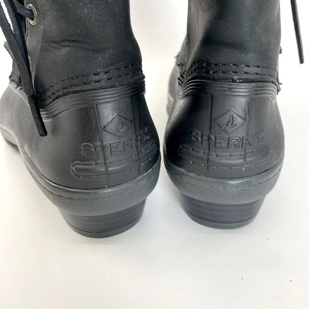 Sperry Saltwater Wedge Black Leather Quarter Duck Boots Color Black SZ 7 - Picture 4 of 12